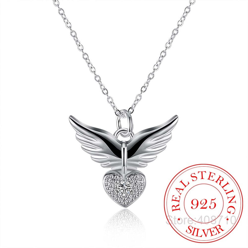 2020 New Drop Shipping 925 Sterling Silver Necklaces Zirconia Angel Wings Necklaces Jewelry Collar Colar de Plata