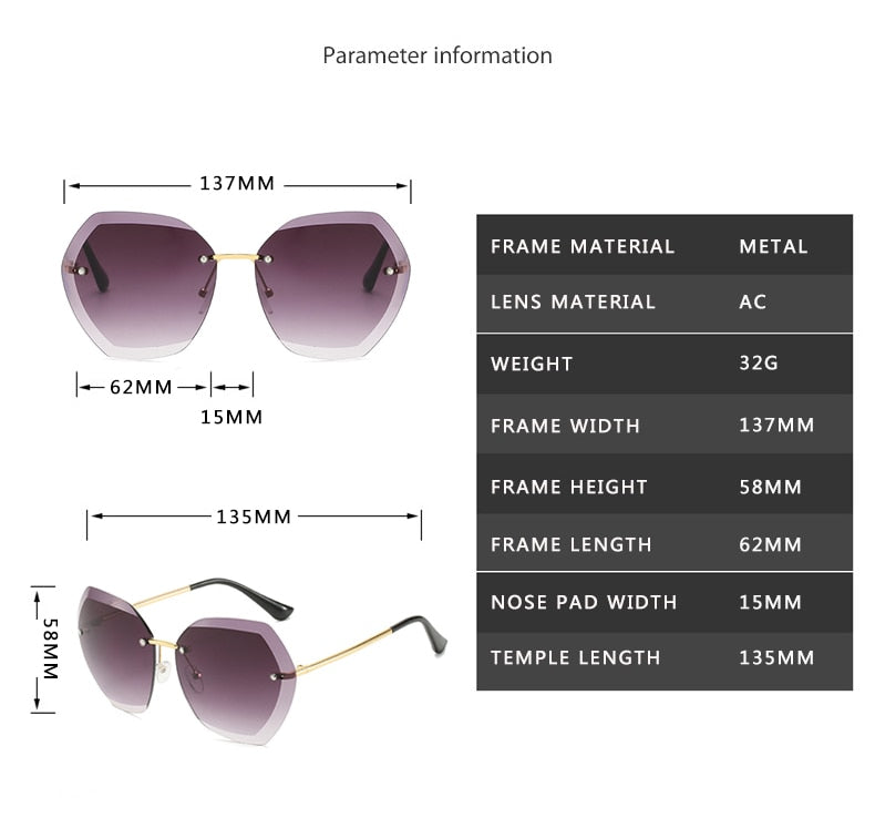 2020 New Fashion Brand Design Vintage Rimless Pilot Sunglasses Women Men Retro Cutting Lens Gradient Sun Glasses Female UV400