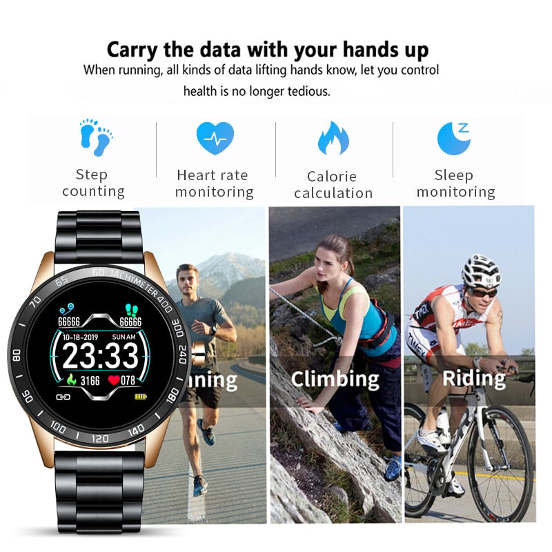 2020 New steel band Men smart watch Waterproof sport for Xiaomi iPhone information Heart rate monitor smartwatch Fitness tracker