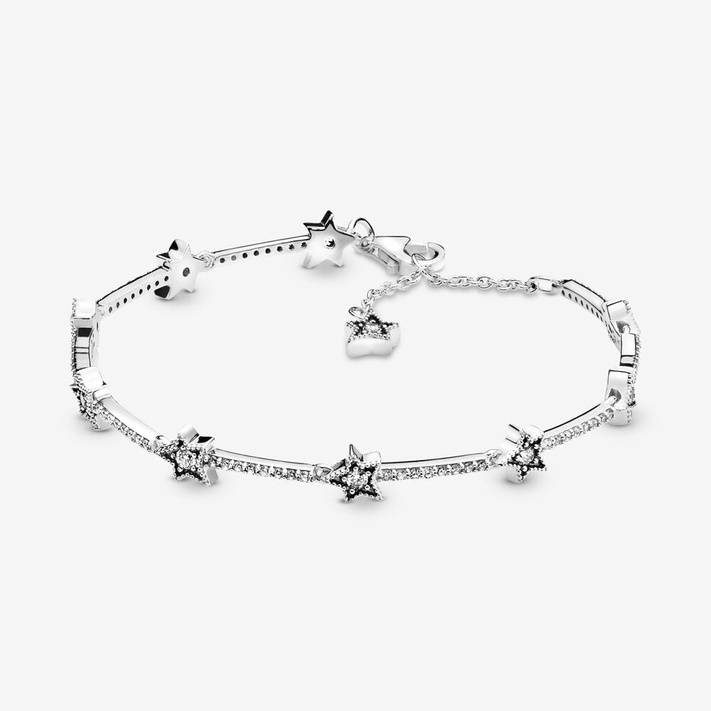 2020 Real 925 Sterling Silver Celestial Stars Bracelet Fit Adjustable Bracelet Luxury Fashion Crystal Charm Bracelet DIY Jewelry
