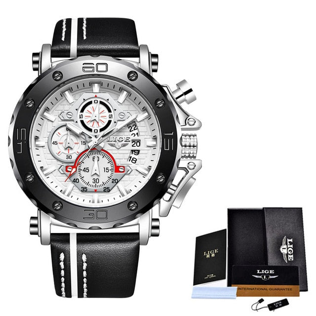 2020 Top Brand LIGE Men Watches Fashion Sport Leather Watch Mens Luxury Date Waterproof Quartz Chronograph Relogio Masculino+Box