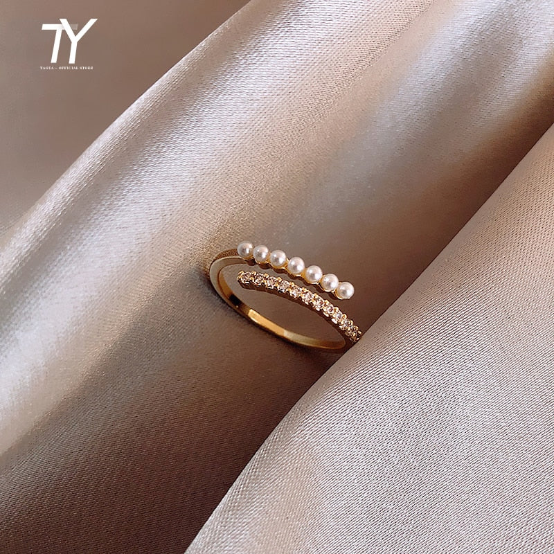 2020 new classic geometric metal pearl ring Korean female jewelry fashion student opening ring Party Gift Ring