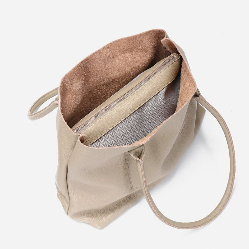 2021 100% Natural Genuine Leather Bags Women Leather Handbags Winter Big Female Shoulder Bags Ladies Tote Large Hand Bags Beige