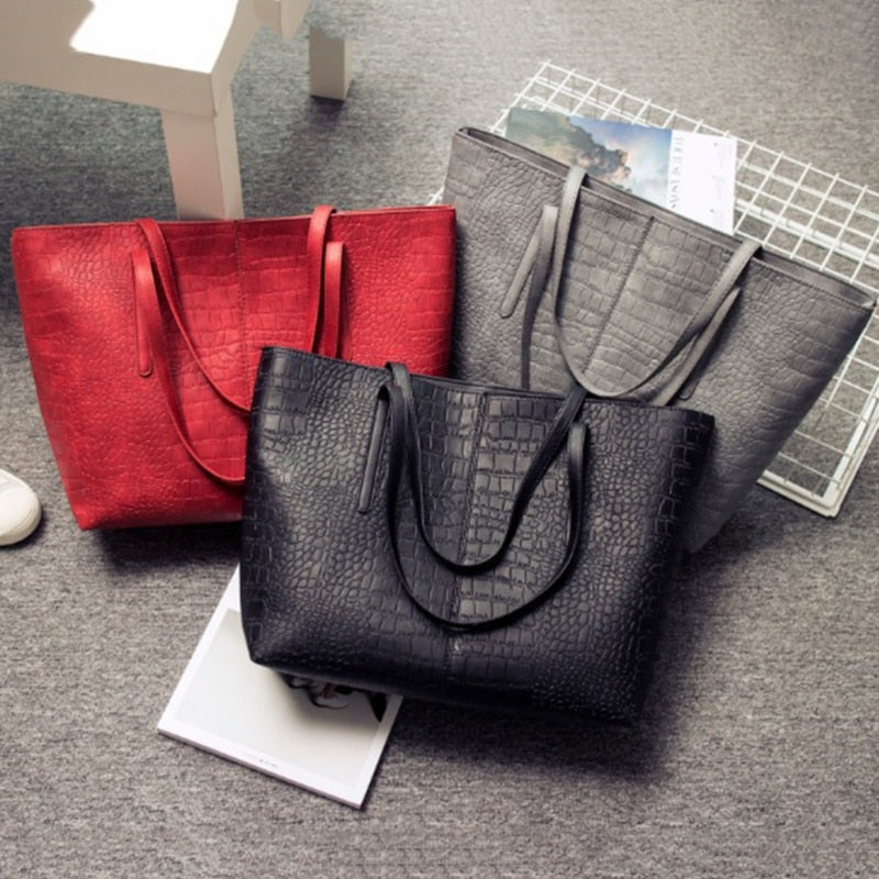 2021 Big New Women Shoulder Bags Alligator Ladies Leather Bags Casual Women Zipper Handbags Famous Brands Totes Black Red Colors