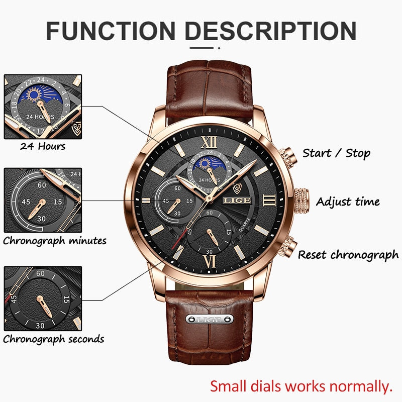 2021 LIGE Men's Watches Top Brand Luxury Men Wrist Watch Leather Quartz Watch Sports Waterproof Male Clock Relogio Masculino+Box