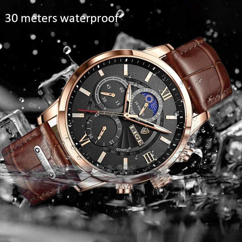 2021 LIGE Men's Watches Top Brand Luxury Men Wrist Watch Leather Quartz Watch Sports Waterproof Male Clock Relogio Masculino+Box