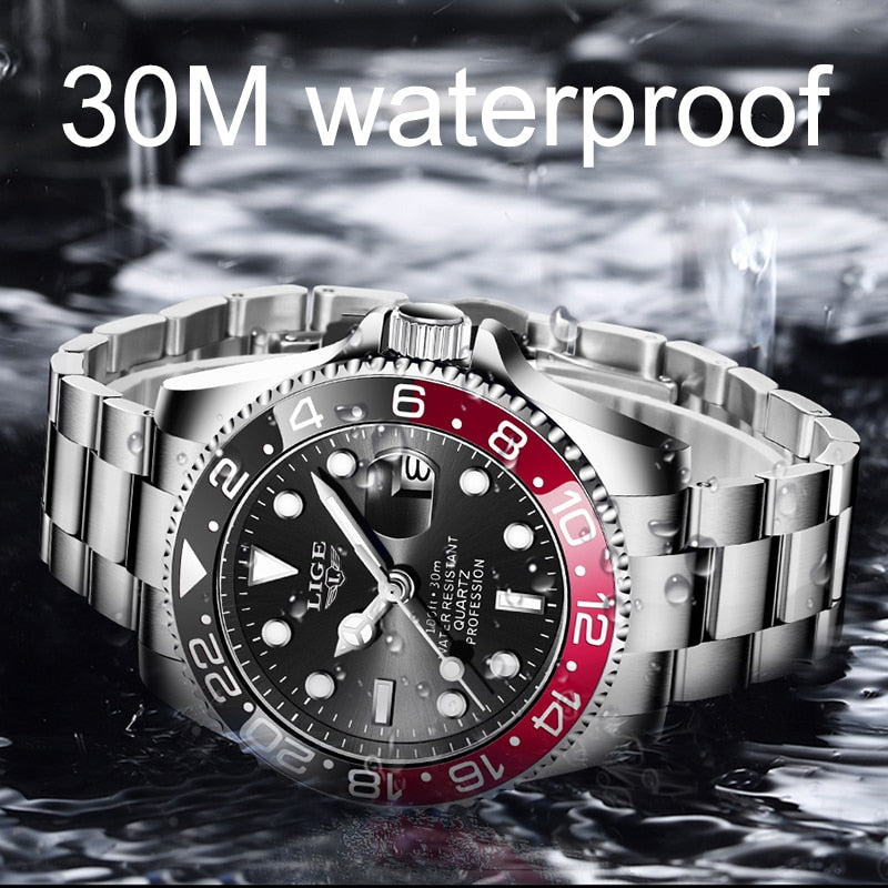 2021 New Diver Watch For Men LIGE Brand Luxury Stainless Steel Waterproof Quartz Date Wrist Watch Top Business Sport Clock Male