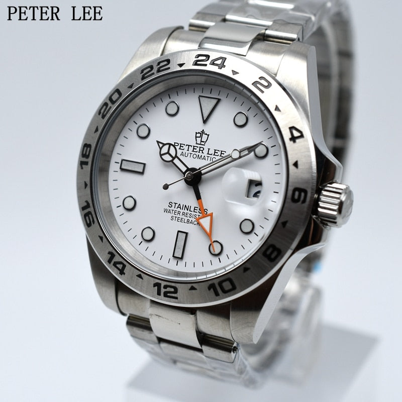 2021 PETER LEE 42MM Stainless Steel Mechanical Automatic Men Watch Auto Date GMT Simple Designer Watches Male Gifts Wristwatch