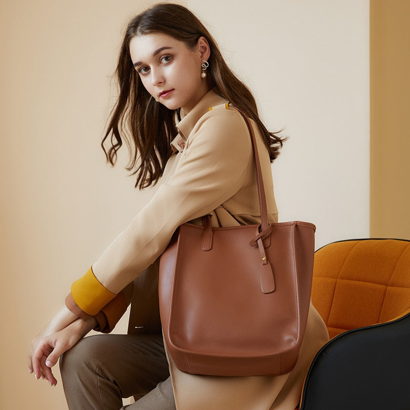 2022 Winter Shoulder Bags Genuine Leahter Women Handbag Female Big Natural Soft Real Cow Leather Ladies Tote Hand Bags Tote 2021