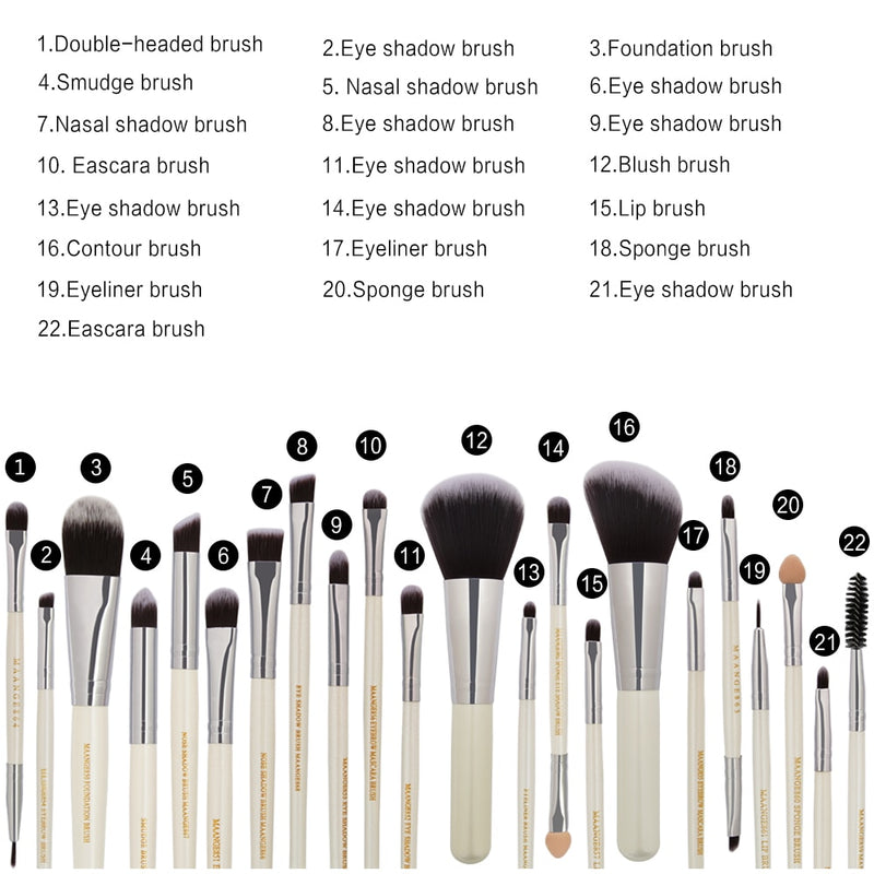 22pcs MAANGE Beauty Makeup Brushes Set Cosmetic Foundation Powder Blush Eye Shadow Lip Blend Make Up Brush Tool Kit