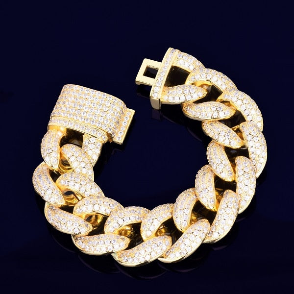 23mm Chunky Miami Cuban Chain Bracelet AAA Zirconia Men Hip hop Jewelry Gold Color Big Lock Bangle 7" 8"