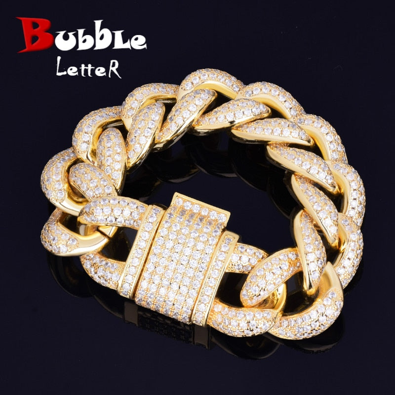 23mm Chunky Miami Cuban Chain Bracelet AAA Zirconia Men Hip hop Jewelry Gold Color Big Lock Bangle 7" 8"