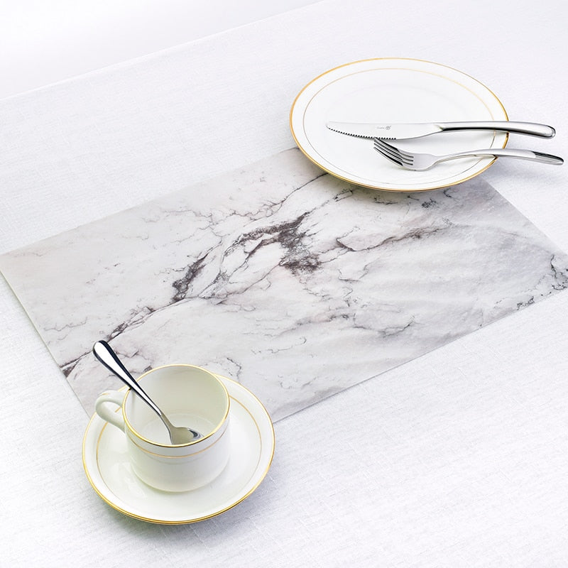 2PCS PVC Table Mat Waterproof Oil-proof Non-slip High Temperature Heat Insulation Marble Stripe Design Table Mats for Dinner