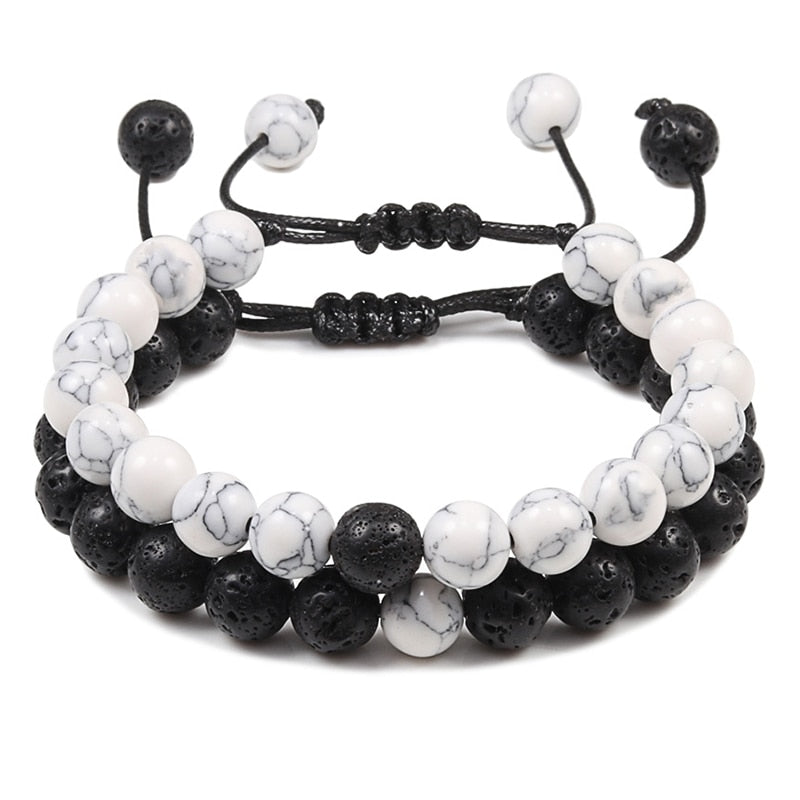2PCS/Set Braided Bracelets Men Natural Stone YingYang Lava Bead Bracelet Yoga Bangles Best Friend Jewelry Couple Gift Set Unisex