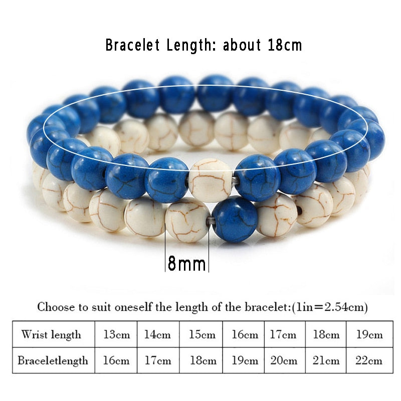 2Pcs/set Couple Distance Beaded Bracelet Natural Stone Strand Bracelets Homme Charm Yoga Jewelry Gifts for Women Men Best Friend