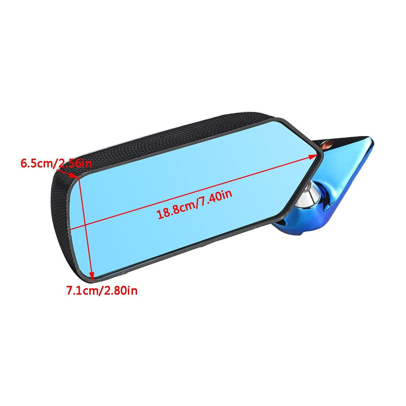 2x Universal Car Side Mirror Rearview Wing Retro Mirror Metal Bracket Side Mirror Set F1 Style Carbon Fiber Look Blue