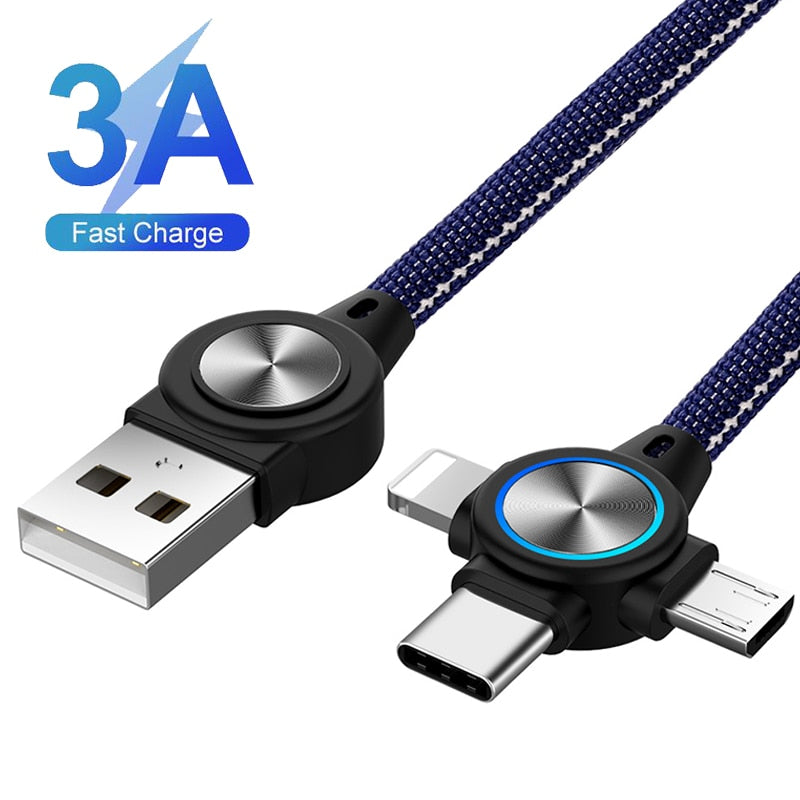 3 in 1 USB Cable for Mobile Phone Micro USB Type C 8 Pin Charger Cable for iPhone 12 XS XR Charging Cable Micro USB Charger Cord