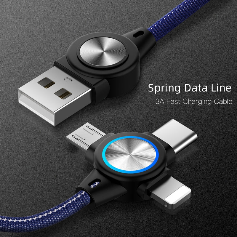 3 in 1 USB Cable for Mobile Phone Micro USB Type C 8 Pin Charger Cable for iPhone 12 XS XR Charging Cable Micro USB Charger Cord