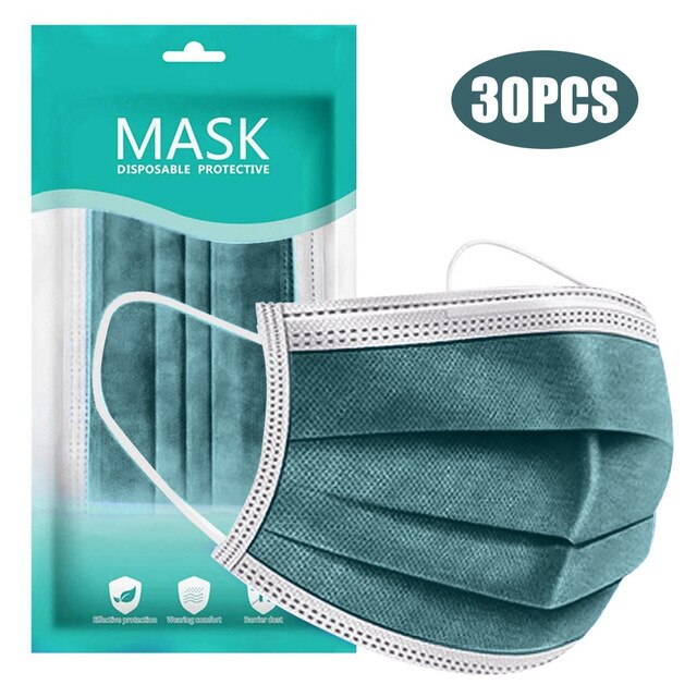 30PC Purple Disposable Face Mask Skin Care Personal 3ply Non-woven Cloth Halloween Cosplay Disposable Adult Unisex Masks Masque