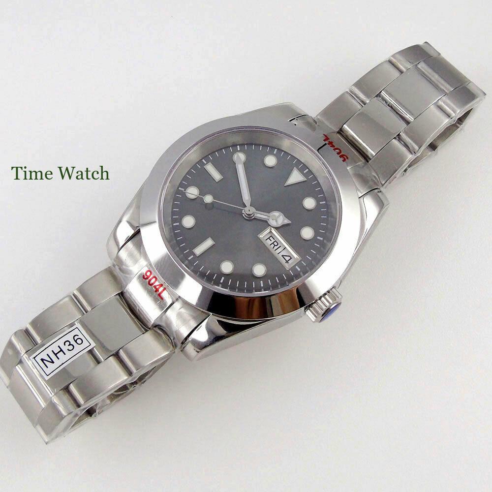 36mm/39mm Sapphire Automatic Men's Watch NH36 Gray Dial Day/Date Week Display Jubilee/Oyster Bracelet Luminous Mechanical