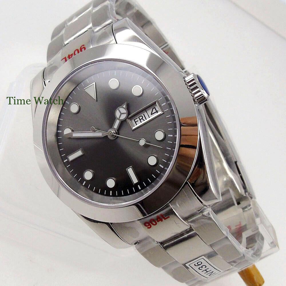36mm/39mm Sapphire Automatic Men's Watch NH36 Gray Dial Day/Date Week Display Jubilee/Oyster Bracelet Luminous Mechanical