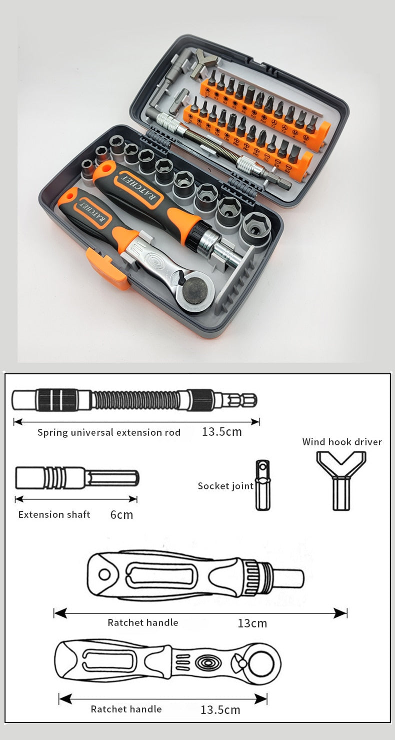 38-In-1 Labor-Saving Ratchet Multi Tools Screwdriver Set Household Combination Screwdriver Toolbox Hardware Hand Tools Sets