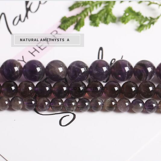 3A Factory price Natural Amethyst Round Loose Beads 15" Strand 4 6 8 10 12 14MM Pick Size amethyst For Jewelry Making Gemstone