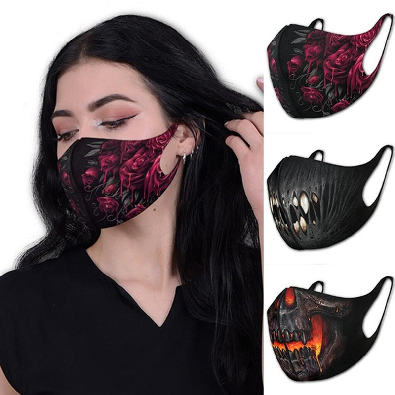 3D Print Gothic Punk Face Cover Masks Unisex New Fashion Bloody Rose Reusable Face Mask Breathable Halloween Cosplay Маска