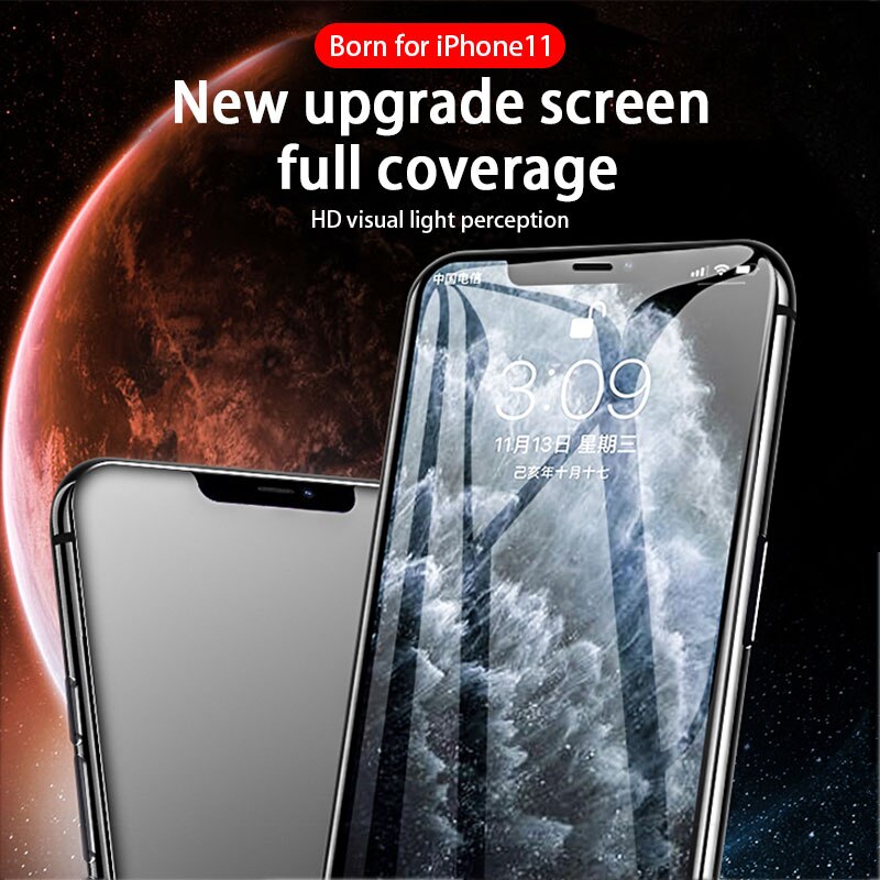 3PCS Full Cover Protective glass on For iPhone 11 12 Pro Max tempered Glass Film iPhone X XR XS Max Screen Protector Curved Edge