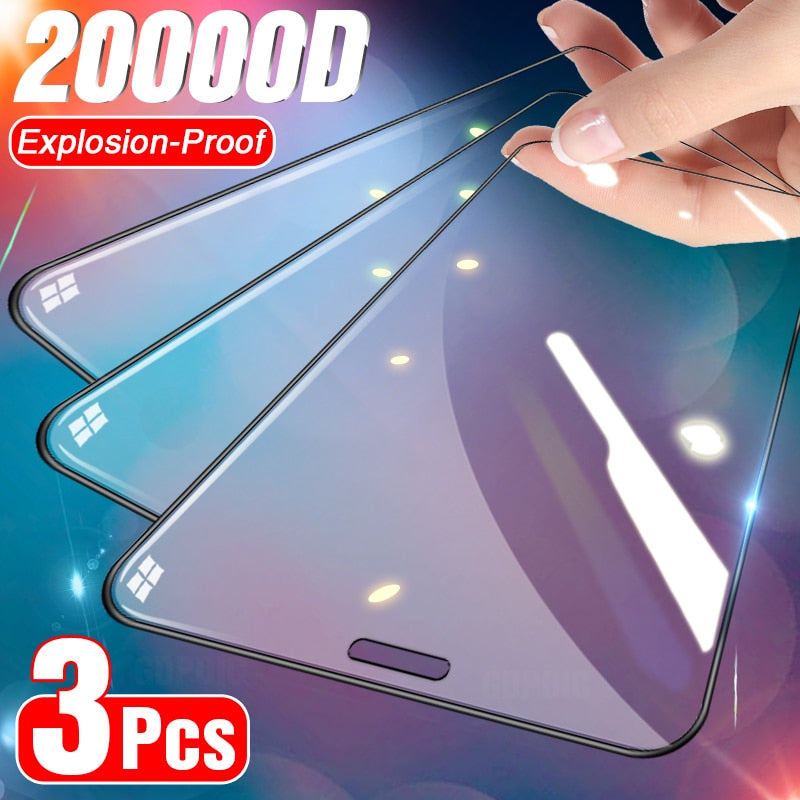 3Pcs Full Cover Tempered Glass on For IPhone 11 12 Pro Max Screen Protector for IPhoneX Xs Max XR Curved Edge Protective Glass