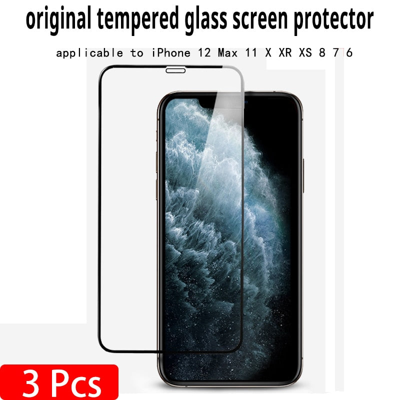 3Pcs iPhone 12 pro Max screen protector Curved tempered glass explosionproof protector For iPhone 11 XR XS X 6 7 8 mobile film