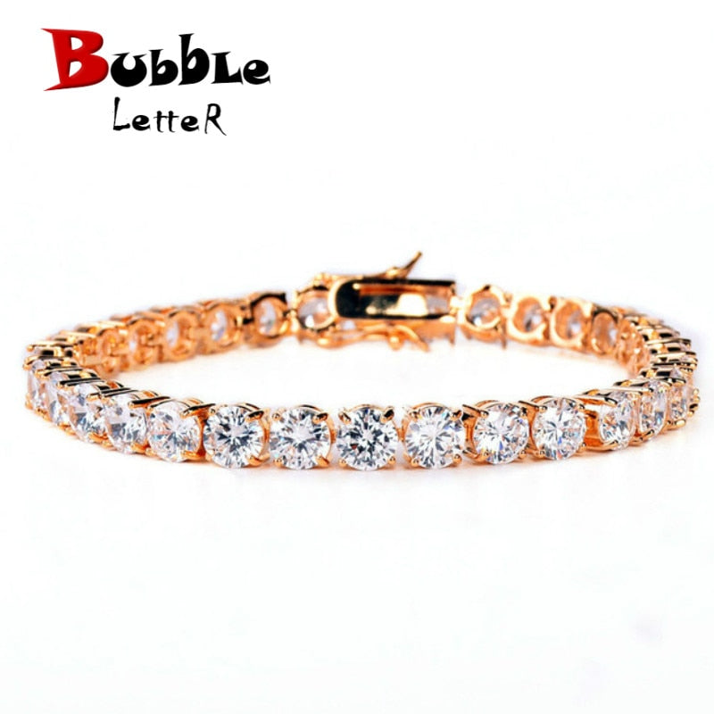 3mm 4mm Mens AAA Cubic Zirconia Tennis Bracelet Chain Hip Hop Jewelry 1 Row Gold Color CZ Bracelet Link Birthday Gift