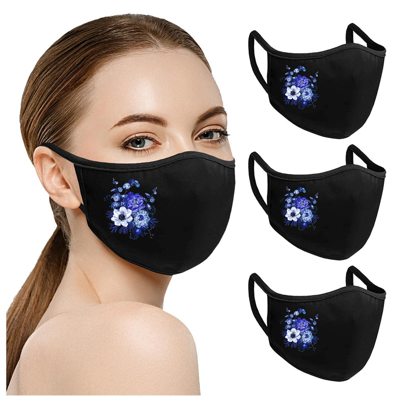 3pcs Beautiful Flower Prints Breathable Washable Face Mask For Face With Adult Halloween Cosplay Protection Cutton Masks