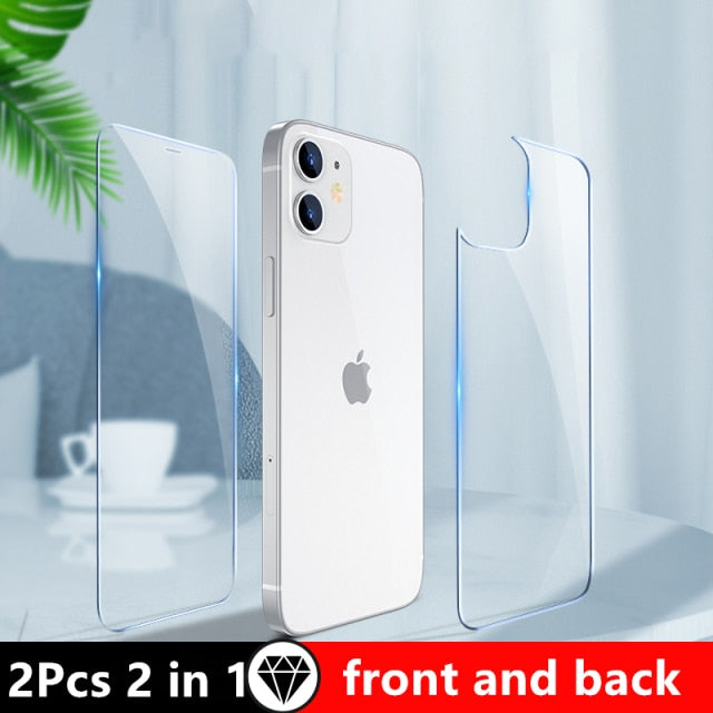 4 in 1 For Iphone 12 Pro Max Back Protector 12 Pro Max Full Cover HD Transparent Glass 6.7 Inch  Screen Protector Back Film Case