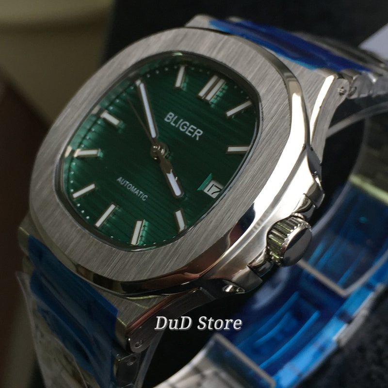 40mm Bliger Mint Green Dial Sapphire Glass Luminous Date Square Steel Case Sterile MIYOTA  Automatic Movement Mens Watch