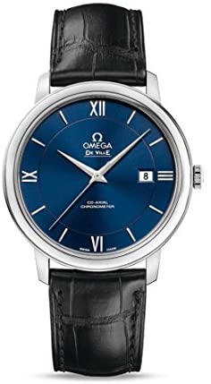 Omega De Ville Prestige Blue Dial Black Leather Mens Watch 42413402003001