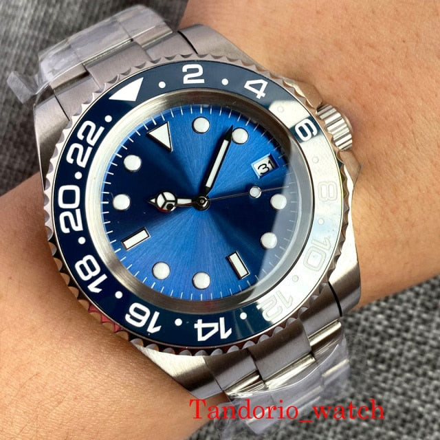 43mm Bliger Blue Sunburst Dial Sapphire Glass Ceramic Bezel Insert NH35 MIYOTA 8215 Automatic Watch Oyster Bracelet