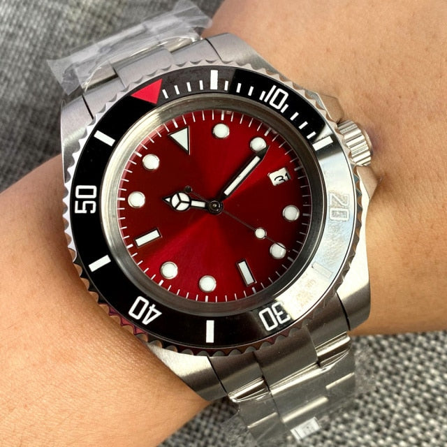 43mm Bliger NH35 MIYOTA 8215 PT5000 Automatic Watch Oyster Bracelet Sea Big Red Dial Sapphire Glass
