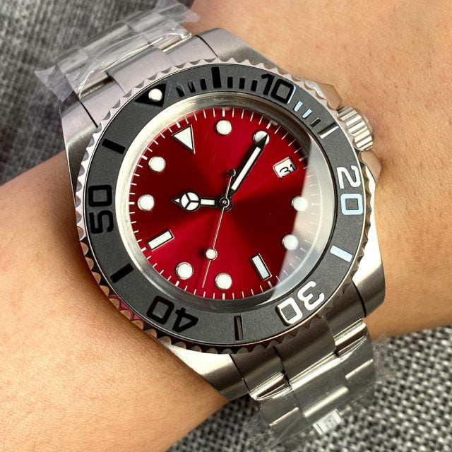 43mm Bliger NH35 MIYOTA 8215 PT5000 Automatic Watch Oyster Bracelet Sea Big Red Dial Sapphire Glass