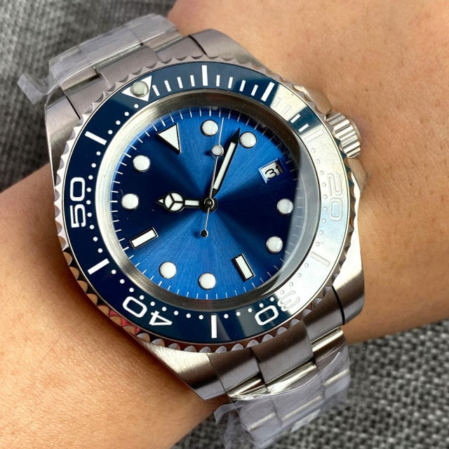 43mm Bliger NH35 MIYOTA 8215 PT5000 Automatic Watch Sea Big Blue Dial Sapphire Glass Oyster Bracelet