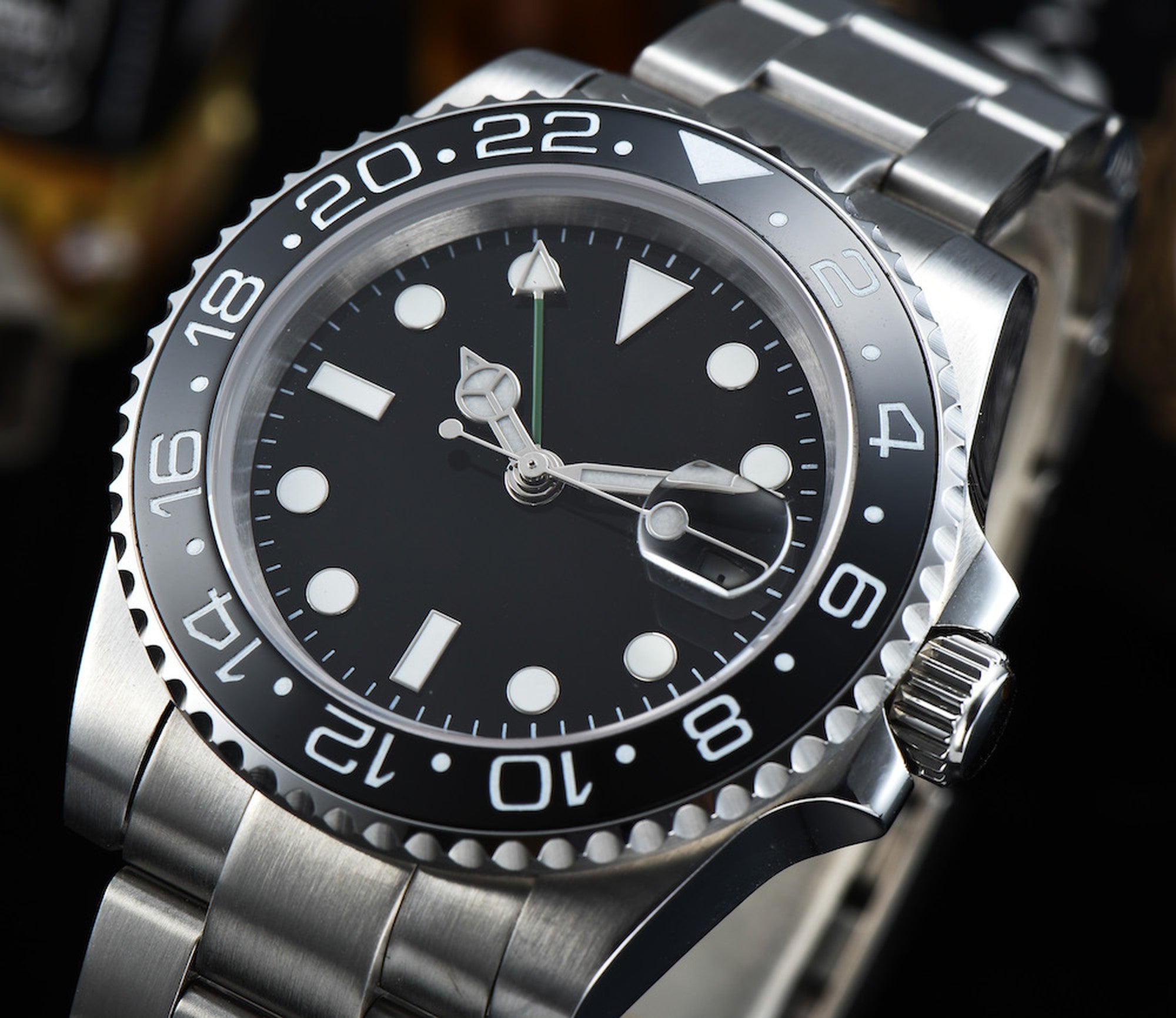 Men's self-winding watch / high quality movement GMT 40mm black / suit, popular luxury brand / waterproof / fashion