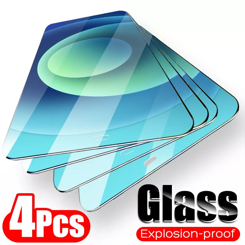 4Pcs Full Cover Glass on the For iPhone 11 12 Pro Max Tempered Glass For iPhone X XR Xs Max 7 8 6 Plus 12 Pro Screen Protector