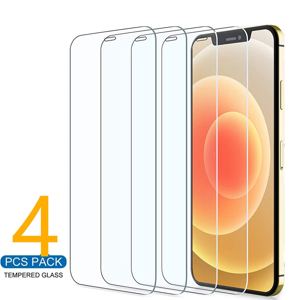 4Pcs Protective Glass For iPhone 11 12 Pro Max Mini Screen Protector For iPhone 7 8 Plus XR X XS MAX 6 6s 5 5S SE 2020 Glass