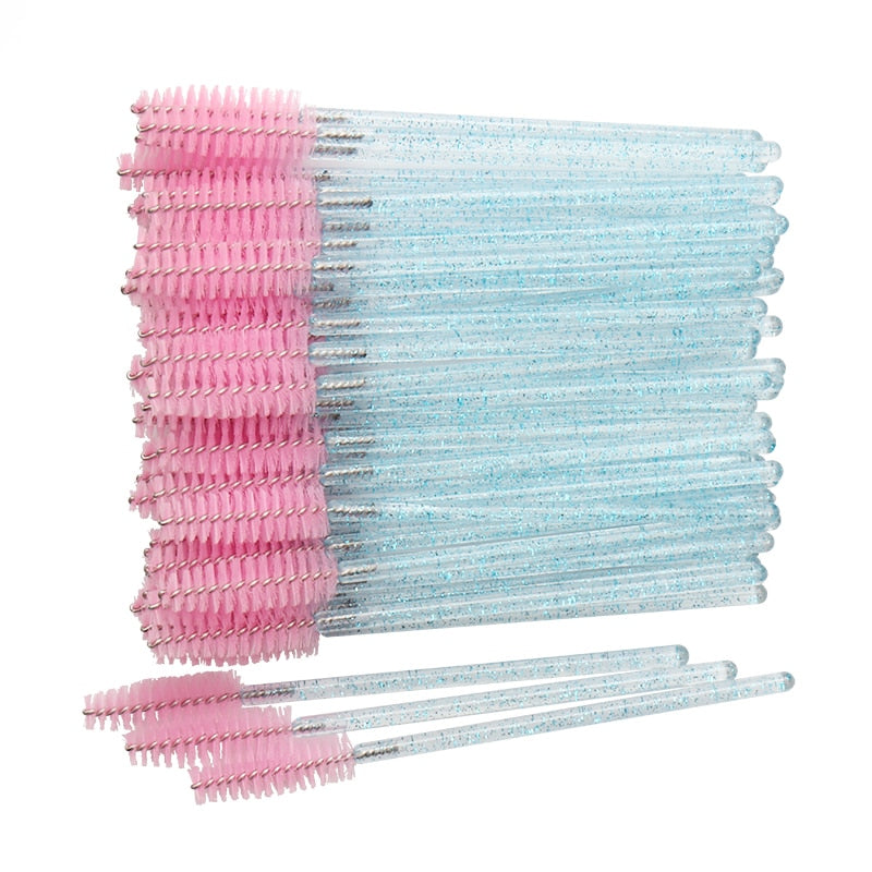 50 pcs Cosmetic Eyelash Brush  Crystal Mascara Wands Applicator Diamond Eyelashes brushes Disposable Make Up brushes Tools