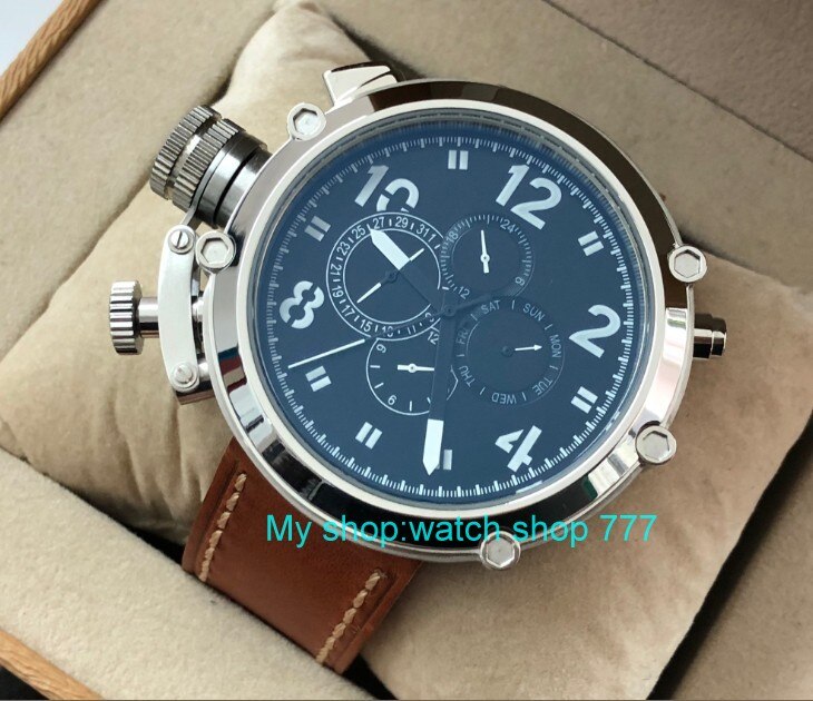 50mm parnis black dial Left hand type Automatic Self-Wind movement multi-function luminous Men's watches pa64-p8