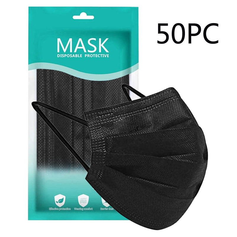 50pc Face Mask For Face Women Halloween Cosplay Black Mask Scarf Mondmasker Disposable Mask Mascarilla Desechable Masque