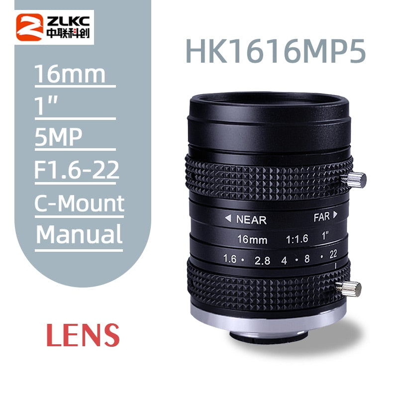 5MP C Mount LENS 16mm ITS / Machine Vision fixed focal length lenses Industrial camera 1-inch Manual Iris for Road Monitoring