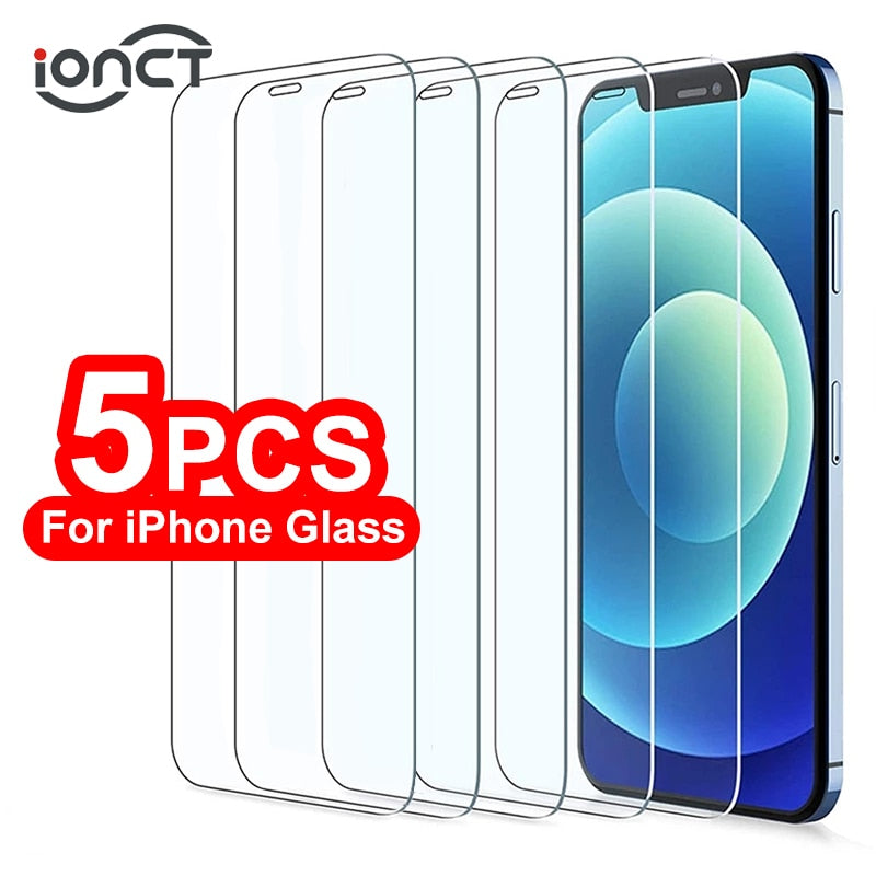 5PCS Protective Glass On For iPhone 12 7 8 6 Plus Screen Protector For iPhone X XS XR 11 12 Pro Max SE 2020 Mini Tempered Glass