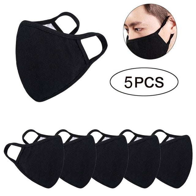 5Pcs Reusable Cotton Comfy Breathable Safety Air Fog Respirator Masks Halloween Cosplay Protection Mask For Face Black Fashion
