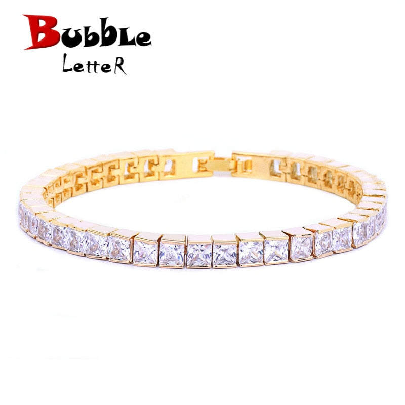 5mm Iced AAA+Zircon Tennis Chain Men's Hip hop Jewelry Copper Material Box Clasp Square Silver Color Bracelet Link 18cm